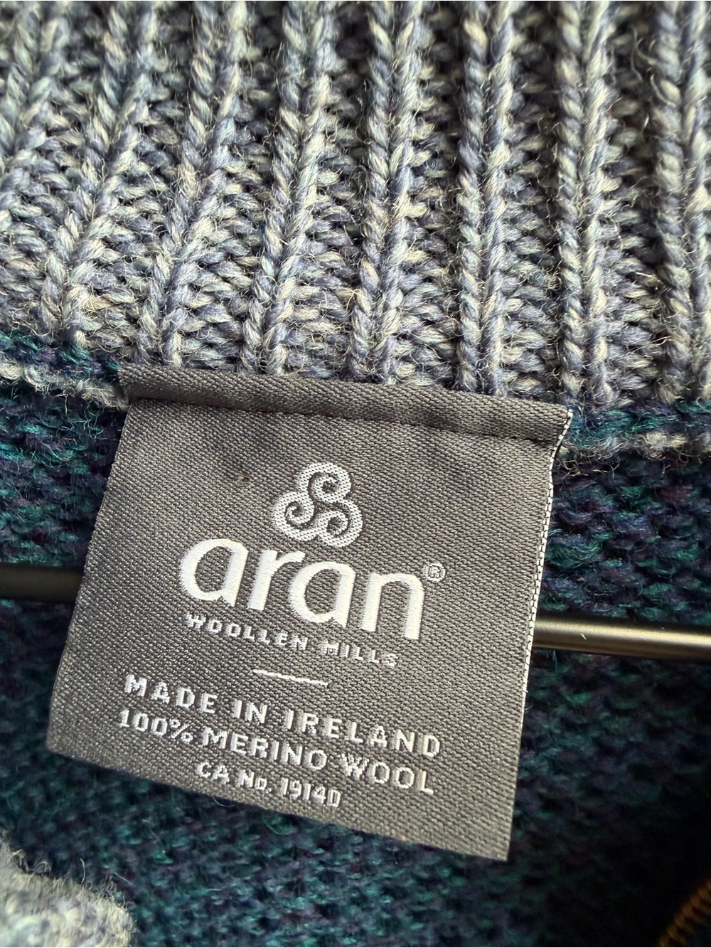 Aran Sweater Market 100% Merino Wool Zip Up Sweater Teal Blue Size XL - Picture 4 of 9